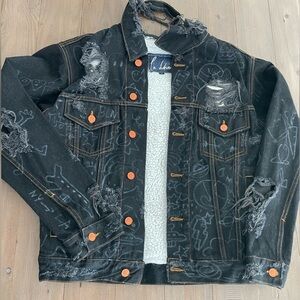 La Detresse X Savage graffiti black denim Sherpa jacket